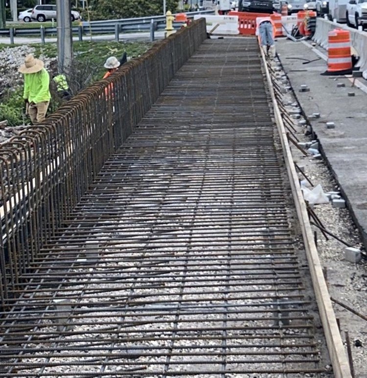 New sidewalk barrier wall reinforcement installation   July 2025