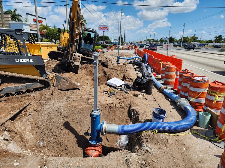 Bypass Installed on Existing Force Main to Perform Deflection for Proposed Drainage Structure on Military Trail   May 2024