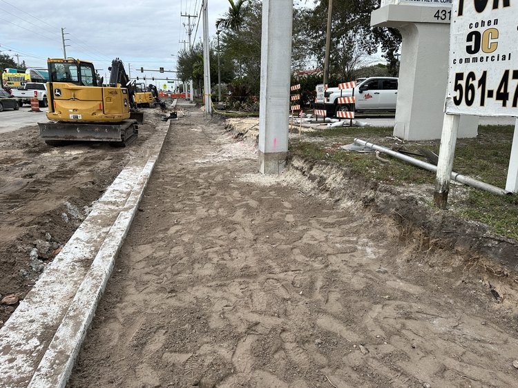 Preparation for New Sidewalk along the East Side of Military Trail South of Forest Hill Blvd.  February 2025