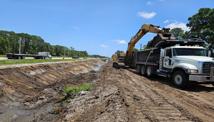 Subsoil excavation along canal C 103, south of Midway Road, Aug. 2024