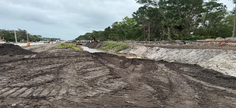 Temporary backfill of C 103 Canal to facilitate box culvert construction, Nov. 2024