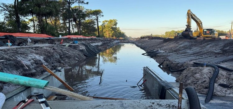 Installation of the box culvert on the east end looking west, Jan. 2025