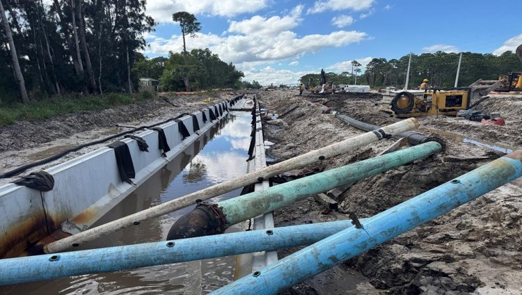 Box culvert and various pipes for the C 103 Canal bypass and dewatering system, March 2025