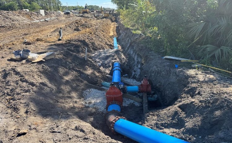 New Port St. Lucie 12'' water main tie in to 8'' line at Milner Drive, April 2025