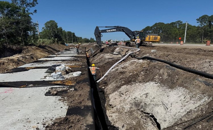 Nearly completed box culvert east of Milner Drive on CR 712 Midway Road, May 2025
