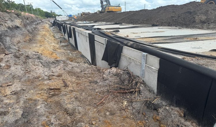 Box Culvert bottom units showing metal cover starps installed east of Corporate Way, June 2025