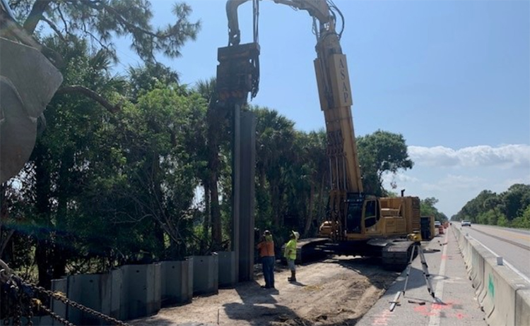 Sheet pile reinstallations south of overhead power relocation area, May 2024
