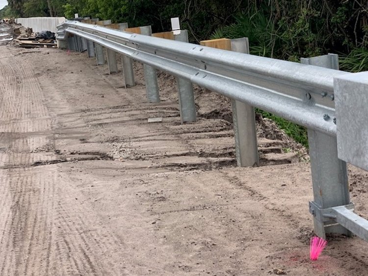 View of installed guardrail end treatment at the south end of the project, Oct. 2024
