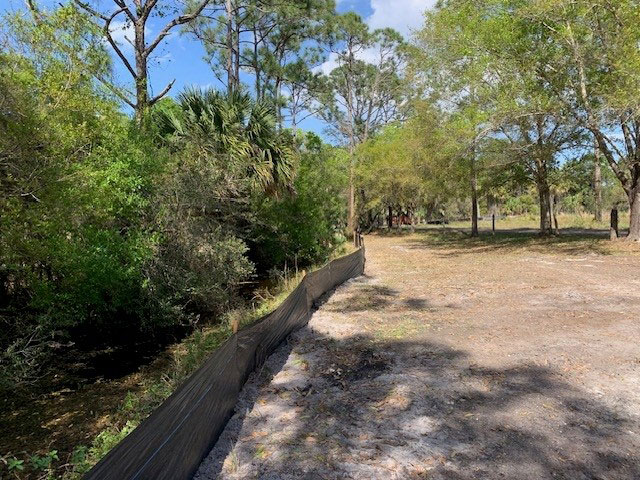 Silt fence installation in staging area, Jan. 2024