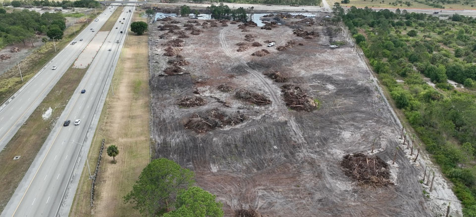 Clearing and grubbing along northbound I 95, south of Oslo Road, May 2024