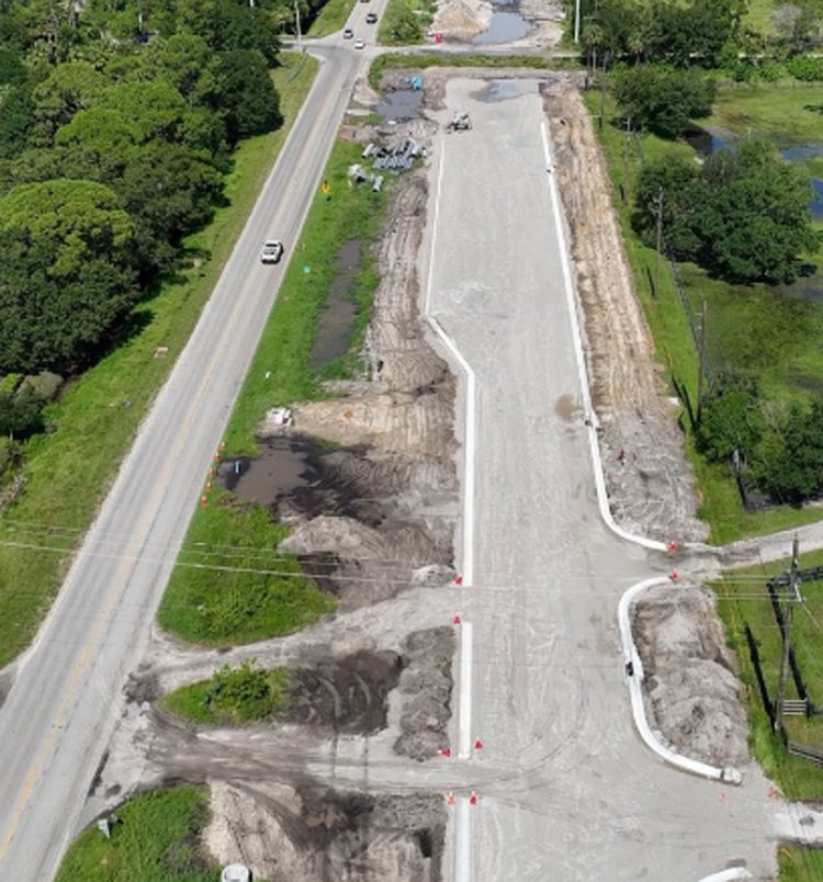 Curb and stabalized base, westbound Oslo Road, Aug. 2024