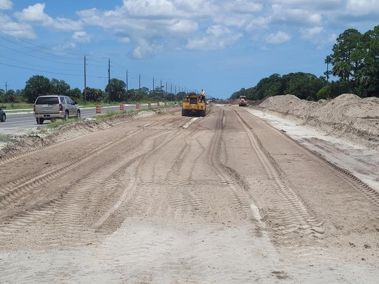 Mixing type B stabilization subgrade along eastbound Oslo Road, looking east, June 2025