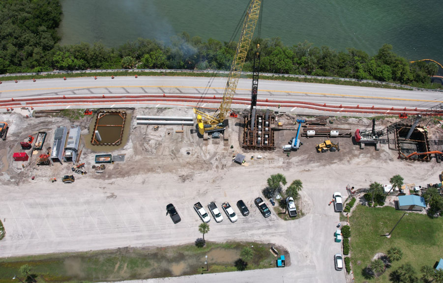 Areial View of foundation installation for Piers 22 25, June 2023